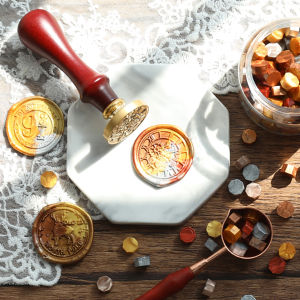 Handmade Brass Wax Seal Palace Stamp Fire Painting Rose Pattern Envelope Wedding