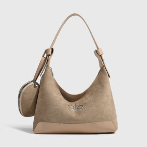 ALO DetachableCoin Pouch Suede Half Moon Yoga Hobo Crossbody Bag Five Vintage Earth Tone Soft PU Adjustable Solid Shoulder Strap Large Capacity Daily Workout Campus Bag
