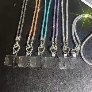 Glittering Rhinestones Phone Lanyard Easy Carry Crossbody Cellphone Chain Colorful Keychain Pendant Accessory
