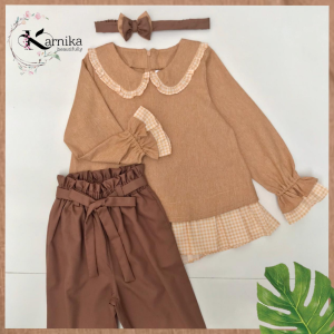 Baju anak perempuana 1 - 14 tahun karnika korean style blus dan celana panjang  bahan import