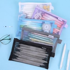 NUBE Transparent Design Mesh Pencil Case Mesh Material Zippered Closure Transparent Pencil Bag Portable Large Capacity Stationery Pencil Case For Student