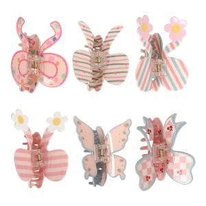 Thời trang bướm cung Kẹp tóc càng cua buộc tóc đuôi ngựa acrylic với họa tiết ca-rô cho phụ nữ thanh thiếu niên phụ kiện phổ biến