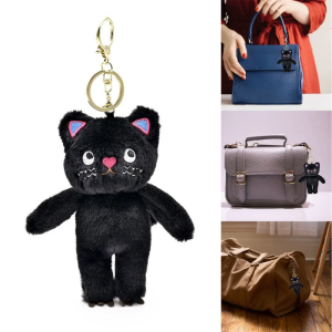 Cute Cartoon Cat Keychain Plush Animal Speechless Cat Pendant Ornament Keyring Bag Charm Backpack Decor Car Keys Holder
