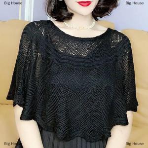 [COD] Big House Womens Knitted Hollow Cotton Shawl Scarf Blouse Summer Autumn Elegant Ladies Sun Protection Cloak Smock