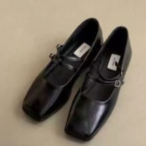 Womens 1-3cm Flat Strap Low-Heel Round-Toe Flat Rubber PU Shoes [In Stock]