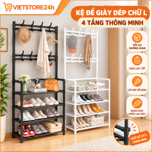 KỆ GIÀY 4 TẦNG SƠN TĨNH CHỮ H KÈM MÓC TREO ĐỒ