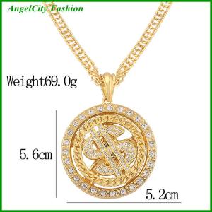AngelCity Fashion Store Big Rotatable US Dollar Money Sign Pendant Necklace Men Rapper Hip Hop