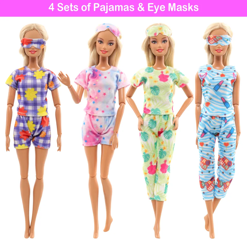 Barwa 4 Sets For Barbie Doll Pajamas Party Clothes Sleepwear Casual Bedtime Suit with Eye Masks for 11.5 inch Girls Doll Lazada