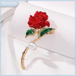 【SHANGZE4】 Elegant Temperament Red Rose Brooch Pins For Women Fashion Flower Corsage Wedding Party Jewelry Accessories Gift