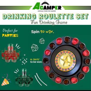 Drinking Roulette Set 16 Shot Glasses Russian Casino Spinning Roulette Poker Chips Drinking Game Set Party Adult Drinking Game