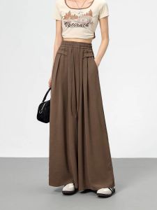Ginza6 Wide Leg Baggy Pants Casual Drawstring High Waist Draped Pants With Pockets Womens Clothing 9881#