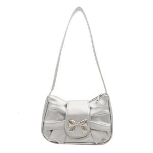 Women PU Leather Shoulder Bag French Style Armpit Bag Bow Handbag Fashion Pleated Underarm Bag Girl Shopping Dating Bag