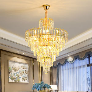 【Free gift+Warranty】Luxury Tri-colors Chandelier Lighting Stair Living Room Lamp Lights Villa Hall Hotel Long Ceiling Light