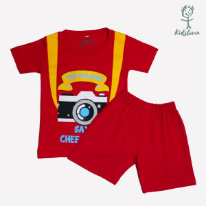 Setelan Kaos Anak laki Laki Motif Fotografer dan Celana Pendek Anak Usia 1-6 Tahun Bahan Katun