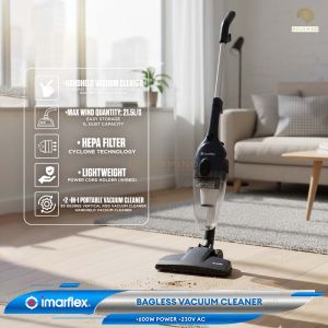 Imarflex Vacuum Cleaner Bagless for Easy Clean -up / Hepa Filter / 1.2 liter Dust Capacity / 600 W