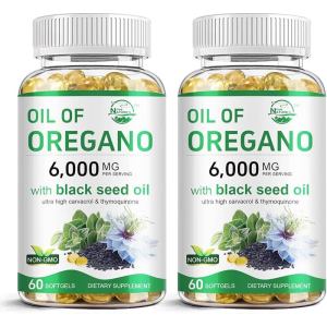 Natures Live Oil of Oregano with Black Seed Oil 2 in 1 Oregano Supplement for Immune Health Retains High Concentrated Carvacrol & Thymoquinone Non-GMO 60 Softgels 1 Pack