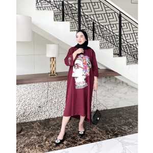 Terlaris Tunik long sleve Terbaru Baju Wanita Atasan Wanita Terbaru Tangan Panjang NEUM Kaos Wanita Cod style ZolaYu SIZE M-L-XL- Tunik Semi Motif Basic Women Catton Kaos 20s Tebel Kualitas Import Oversize High Slits lengan 7/8
