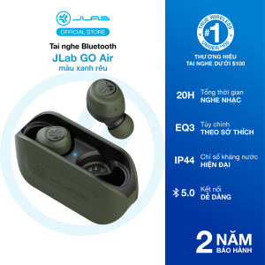 Tai nghe Bluetooth Jlab Go Air màu xanh rêu thời gian nghe 20H có sạc nhanh EQ3 Sound kháng nước kháng bụi IP44 tích hợp dây sạc