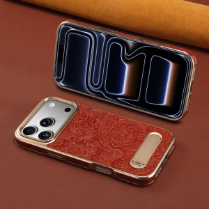 new Tang Flower Design Genuine Cowhide Leather Phone Case for iPhone 17 Pro Max 17Air 16 15 14 13 Pro Magnetic Invisible Stand Cover hot