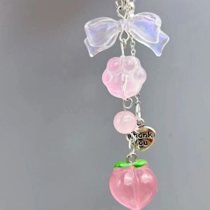 OWMXZL Kawaii Phone Charms Pendant Pink Y2K Peach Bag Pendant Trendy Cute Bowknot Bead Sweet Girl Keychain
