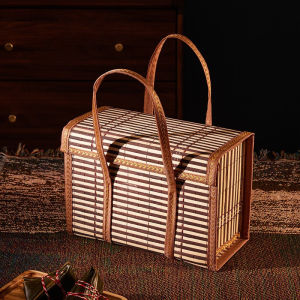 Picnic Woven Basket Folded Fruit Shopping Food Handle Rattan Grass Foldable Bamboo Basket 编织竹篮