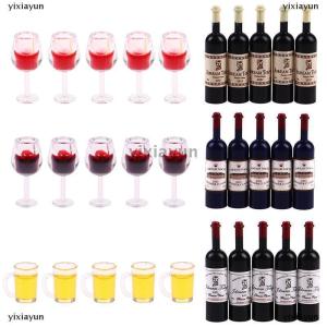 [COD] yixiayun 5Pcs 1:12 Dollhouse Miniature Wine Cup Beer Mug Wine Bottle Model Doll Decor Toy