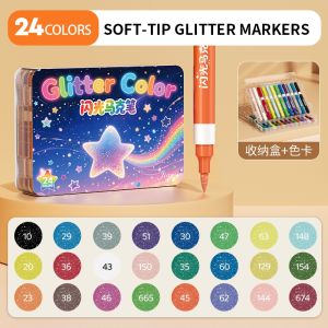 SeamiArt 24/36/48/60 สี Glittery อะคริลิค Marker ชุดปากกาแปรงนุ่มภาพวาดเครื่องเขียนนักเรียนชุดของขวัญ