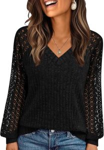 AUTOMET Womens Long Sleeve Shirt Autumn Lace Top 2025 Fashion V Collared Sweater Formal Casual Winter Waist Shirt Fashion Clothing