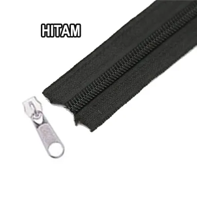 Daun Restleting No 5 Meteran Resleting Nylon Bonus Rell Zipper Untuk Tas Jaket Kerajinan Tangan Dompet Warna Hitam Best Seller