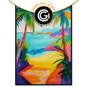 Tranh trừu tượng phong cảnh đơn giảntranh treo tường dán tường nghệ thuật biển đảo pop art decor quán cafe .CGI-585