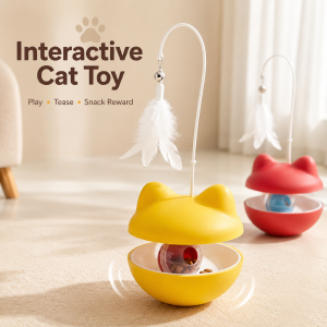 [WAREHOUSE CLEARANCE] Interactive Cat Toy Feather Teaser with Treat Dispensing Ball Pet Puzzle Play Toyvv