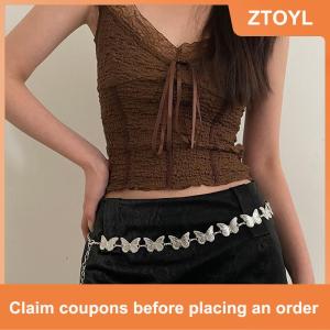 【ZTOYL】 สายโซ่คาดเอวรูปผีเสื้อสีเงินมีสไตล์สำหรับผู้หญิงเข็มขัดพุงโลหะแนวพังค์แบบเรียบง่ายสายโซ่คาดเอว