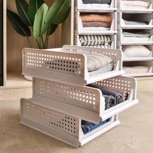 FFBH Wardrobe Clothes Folding Storage Organizer Boxes Stackable Moisture-proof Waterproof Layered Drawer Style Clothes Storage Q9Z6P