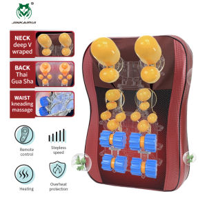 Jinkairui เครื่องนวดคอหลังพร้อมนวดและให้ความร้อน เครื่องนวดไหล่เอว นวดควบคุมมือ 4 in 1 พนักพิง