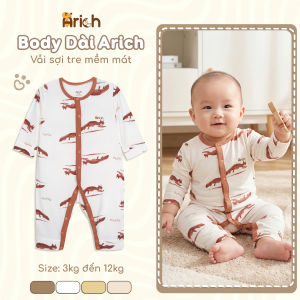 Body dài tay hoạ tiết Sóc Đỏ thương hiệu Arich vải sợi tre petit cho bé sơ sinh đến 18 tháng