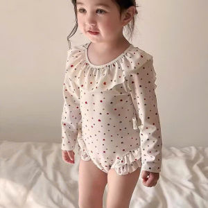 Đồ bơi bé gái dài tay khoét lưng in timbikini liền thân bé gái 10-30kg