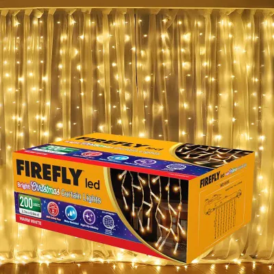 Firefly by Winland LED Christmas Curtain Lights Warm White Might Sky 15.5W 200LED 2.7mx0.9m Transparent Wire (indoor/outdoor)