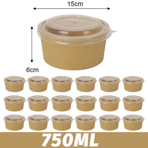 30Pcs Disposable Food Containers with Lids Thickened Kraft Paper Packaging Boxes for Soup Salad Noodles Outdoor Lunch Box Bowls