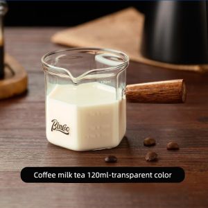 BINCOO Espresso Cup Extraction Mug with Scale Glass Measuring Cup Espresso Mug Wooden Handle Small Milk Cup Milk Jar Ounce Mug 70ML/120ML