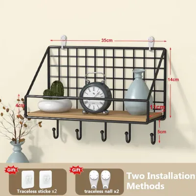 Maxcook Punch-Free Wood Floating Shelf Wall Mounted Hanging Shelves Kitchen Organizer Storage Rack