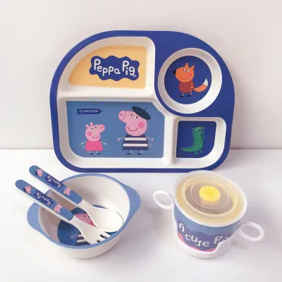JUZIJIADEKEER | Baby Cartoon Pig Patterned Dining Set Plate Bowl Cup Fork Spoon ☀0414x