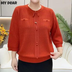 Womens Sweaters New Style Cropped Sleeves Knitted Sweater