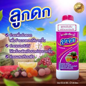 ลูกดก ตราเสือคู่ (ขวดสีชมพู1ขวด) กดใบอ่อน เพิ่มดอก ผสมเกสร ผสมเทียม ขั้วแข็งแรงไม่ร่วงง่าย