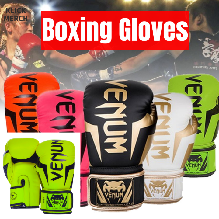 Klick Merch Thailand Venum Boxing PU Leather Gloves Men Women Sports Martial Arts Gear Unisex Training Glove Green Black Lazada PH