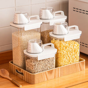 Airtight Food Storage Containers Grain Cereal Box Food Dispenser Large Capacity Rice Bucket +Measuring Cup BPA-FREE Leakproof Sealed Jar Container