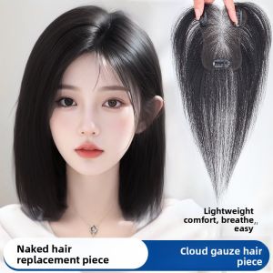 9*11-30cm 100% tóc người thật màu đen thoáng khí nhẹ miếng che tóc giúp che tóc bạc tăng độ dày cho tóc cho phụ nữ.