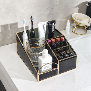 Casegraceเคลือบสีดําเคลือบสีดําเครื่องสําอางมัลติฟังก์ชั่นกล่องเครื่องสําอางหลายตัวแปรกล่องเครื่องสําอางโต๊ะห้องน้ํากล่องเครื่องสําอาง