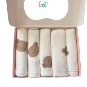 Khăn sữa sợi tre Gee set 5 khăn xô hoạt hình dễ thương kích thước 30x30cm mềm mịn thấm hút an toàn lành tính cho trẻ sơ sinh