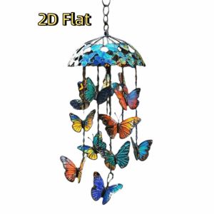 DECALI Creative Butterfly Wind Chimes Colorful 2D Flat Garden Pendant Whimsical Decor Advanced Texture Butterfly Hanging Ornaments Courtyard Garden