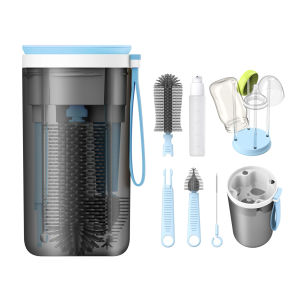 Travel Baby Bottle Cleaning Set Drying Rack with Extendable Silicone Bottle Brush Set and Dryer Nipple Brush